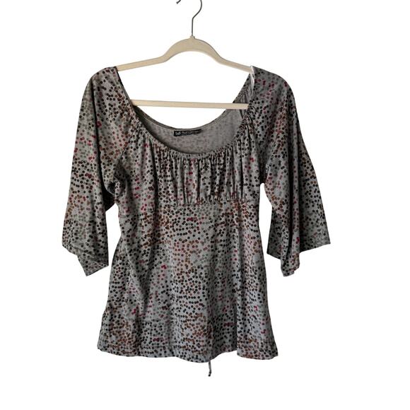 Self Esteem Y2k Babydoll Top Large Gray Dot Print Stretch 3/4 Sleeve Shirt - Picture 1 of 8